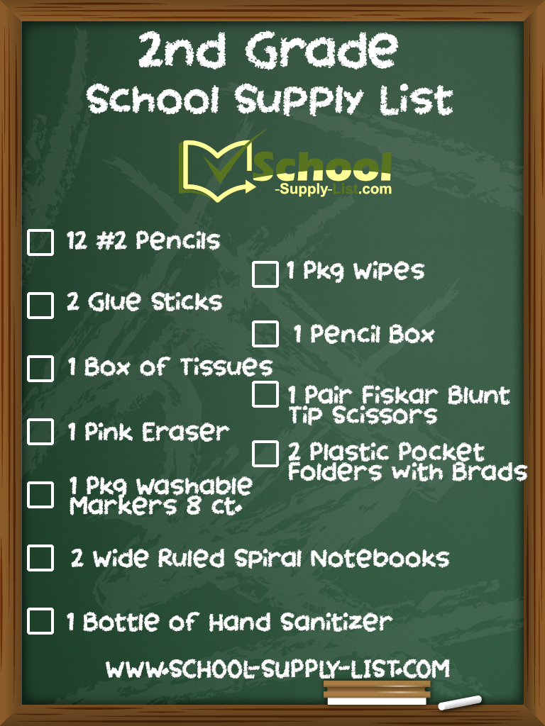 Back to School 2nd Grade School Supply List 20242025 Second Grade