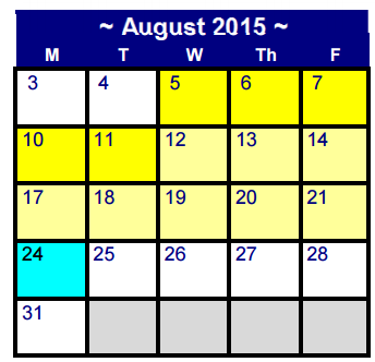 District School Academic Calendar for Martin De Leon Elementary for August 2015