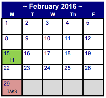 District School Academic Calendar for Martin De Leon Elementary for February 2016