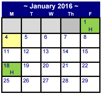 District School Academic Calendar for Martin De Leon Elementary for January 2016