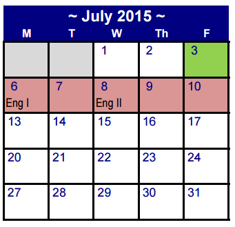 District School Academic Calendar for Martin De Leon Elementary for July 2015