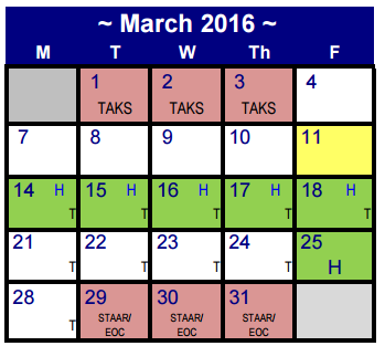 District School Academic Calendar for Martin De Leon Elementary for March 2016