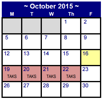 District School Academic Calendar for Martin De Leon Elementary for October 2015