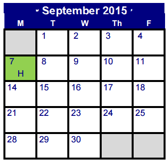 District School Academic Calendar for Martin De Leon Elementary for September 2015