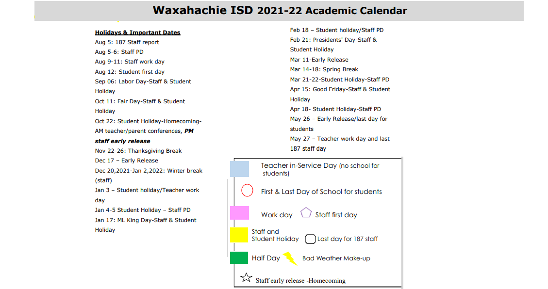 Waxahachie Isd Calendar 2022 May Calendar 2022