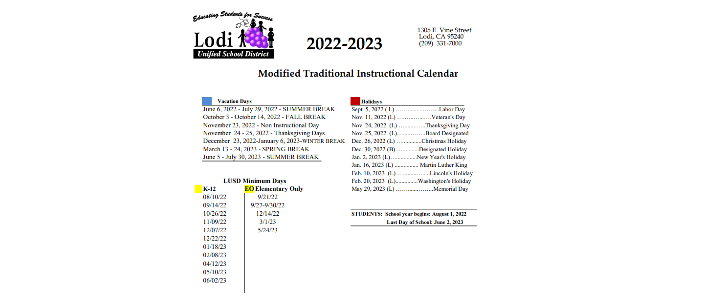 Lodi Usd Calendar Customize And Print