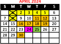 District School Academic Calendar for Montessori School for April 2024