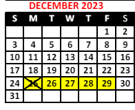 District School Academic Calendar for Montessori School for December 2023