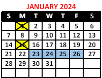 District School Academic Calendar for Montessori School for January 2024