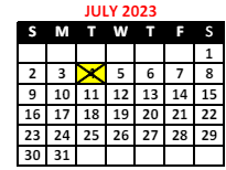 District School Academic Calendar for Montessori School for July 2023