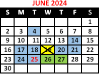 District School Academic Calendar for Montessori School for June 2024