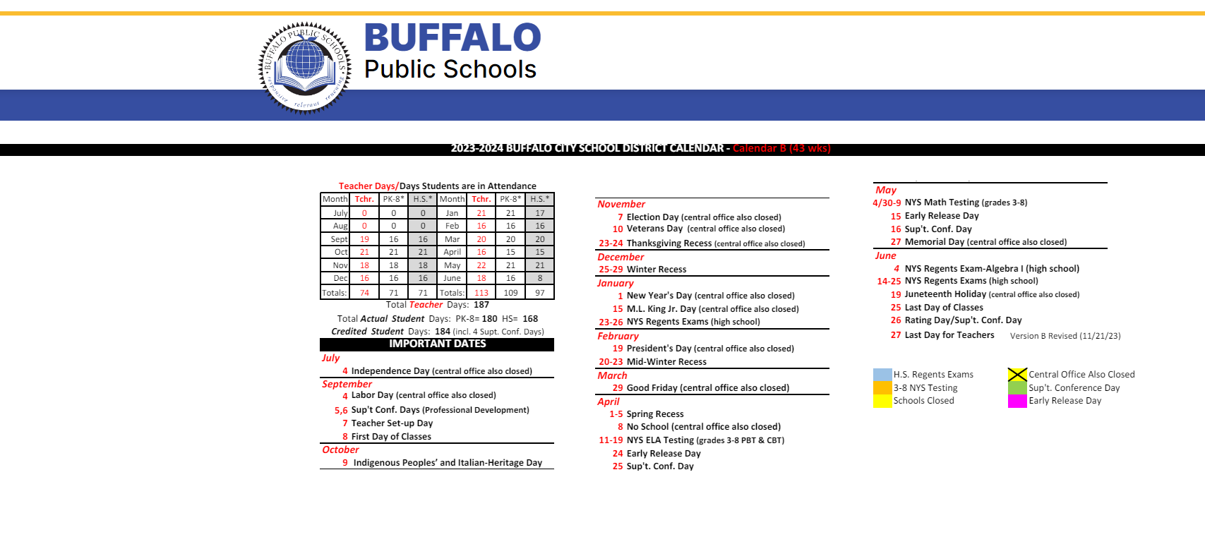 District School Academic Calendar Key for Bilingual Early Childhood Center