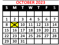 District School Academic Calendar for Montessori School for October 2023