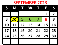 District School Academic Calendar for Montessori School for September 2023