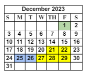 District School Academic Calendar for Worley Elementary School for December 2023