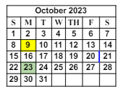 District School Academic Calendar for Barbara F Schreiber Elementary School for October 2023