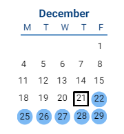 District School Academic Calendar for Georgetown Primary for December 2023