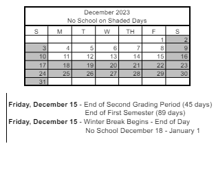 District School Academic Calendar for Quannah Mccall Elementary School for December 2023