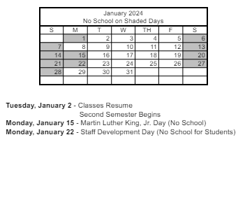 District School Academic Calendar for Robert L. Taylor Elementary School for January 2024