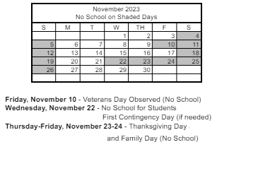 District School Academic Calendar for Judi D. Steele Elementary School for November 2023