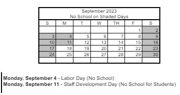 District School Academic Calendar for Paradise Professional Development Elem Sch for September 2023