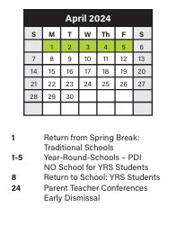 District School Academic Calendar for Robinson G Jones Foreign Lang Elementary School for April 2024