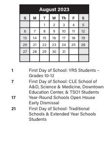 District School Academic Calendar for Miles Park @ Moses Cleaveland Elementary School for August 2023