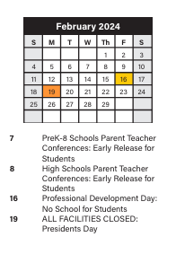 District School Academic Calendar for Willow Elementary School for February 2024