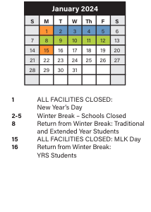 District School Academic Calendar for Sunbeam Elementary School for January 2024