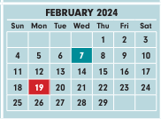 District School Academic Calendar for Hudson Community Education Center for February 2024