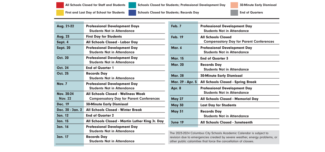 District School Academic Calendar Key for Mifflin High School