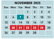 District School Academic Calendar for Hudson Community Education Center for November 2023