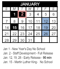 District School Academic Calendar for Bellair Elementary School for January 2024