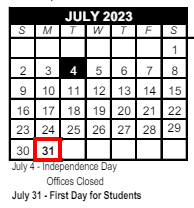 District School Academic Calendar for Mountain Ridge High School for July 2023