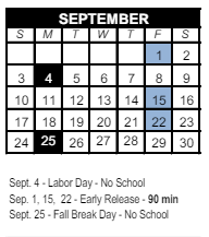 District School Academic Calendar for Bellair Elementary School for September 2023