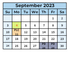 District School Academic Calendar for Trailblazer Elementary School for September 2023