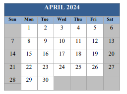 District School Academic Calendar for Blue Angels Elementary School for April 2024