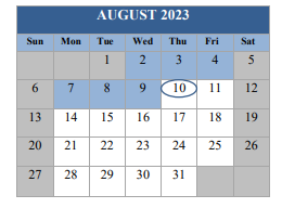 District School Academic Calendar for Escambia SCH. DIST. Jail PROG. for August 2023