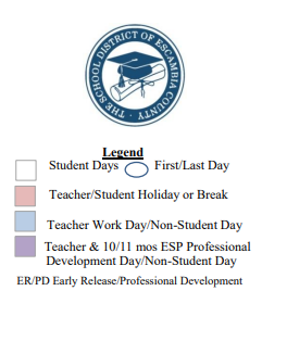 District School Academic Calendar Legend for Oakcrest Elementary School