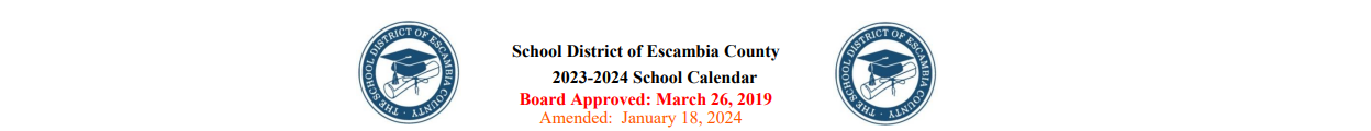 District School Academic Calendar for Warrington Middle School