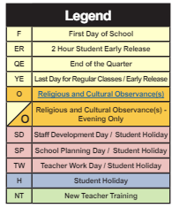 District School Academic Calendar Legend for Sleepy Hollow ELEM.