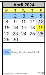 District School Academic Calendar for Academy Of Citizenship And Empowerment for April 2024