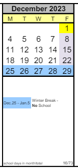 District School Academic Calendar for Sylvester Middle School for December 2023