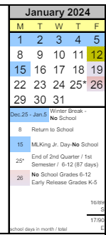 District School Academic Calendar for Woodside for January 2024