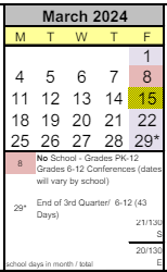 District School Academic Calendar for Woodside for March 2024