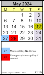 District School Academic Calendar for Academy Of Citizenship And Empowerment for May 2024