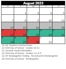 District School Academic Calendar for Oakdale School for August 2023