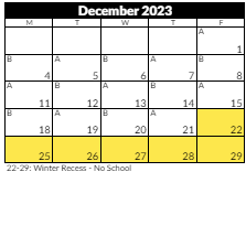 District School Academic Calendar for Oakdale School for December 2023