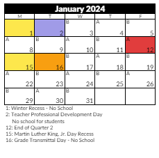 District School Academic Calendar for Oakdale School for January 2024