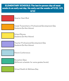District School Academic Calendar Legend for Oakdale School